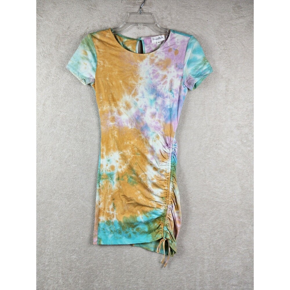 Privacy Please Women's Short Sleeve Tie Dye Knit Side Ruched Dress Size XS